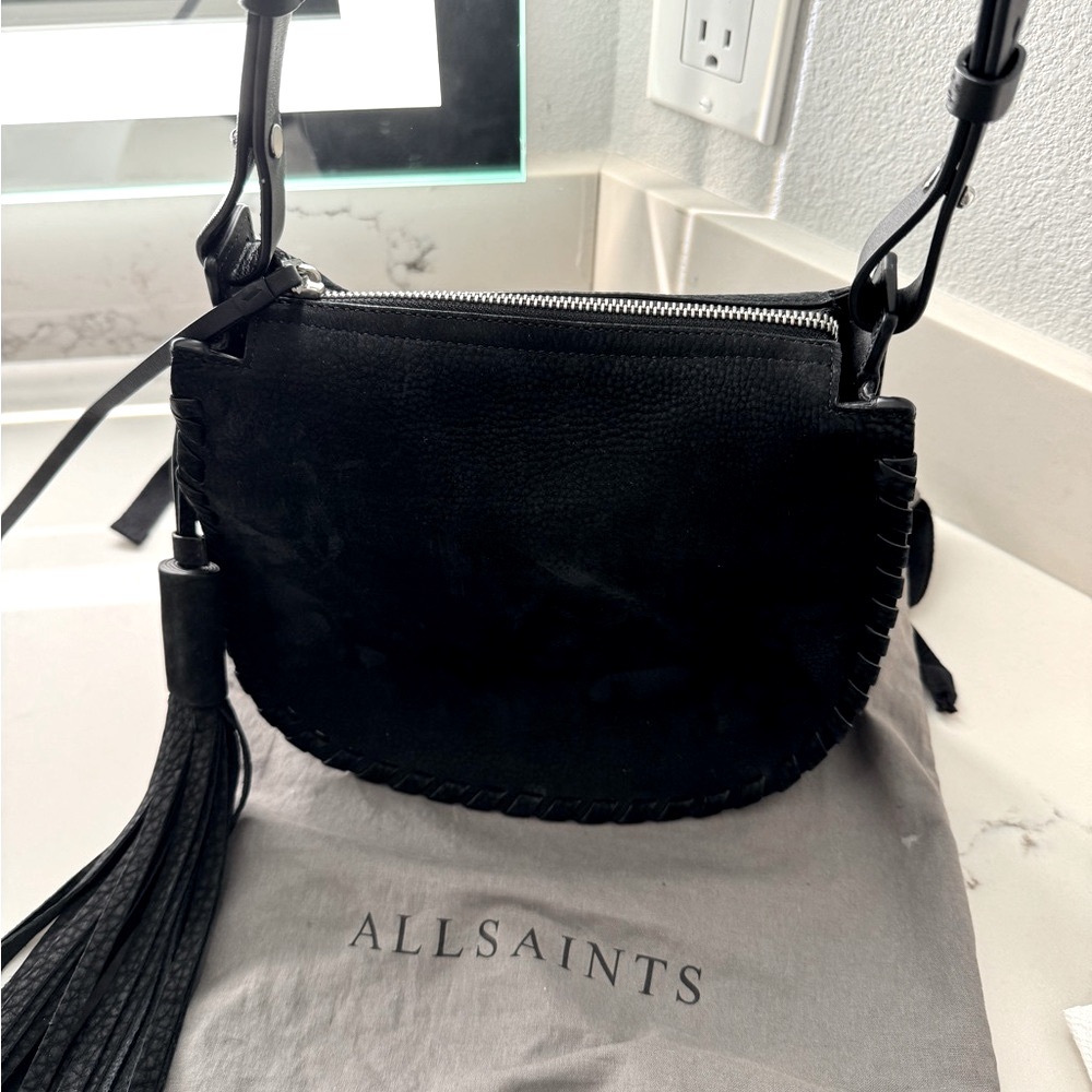 All Saints Black Leather Shoulder Bag